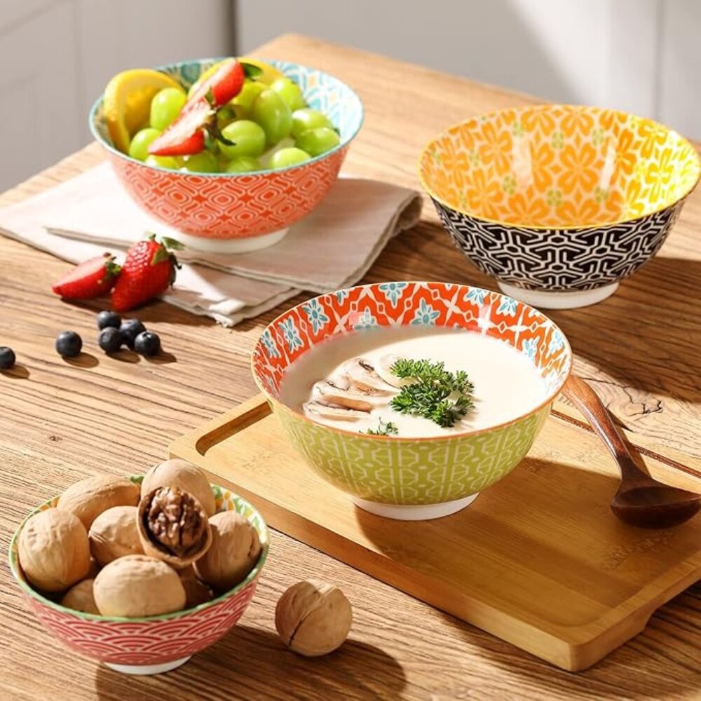 Ceramic Cereal & Soup Bowls | Set of 5 | 23 oz | Colorful Porcelain